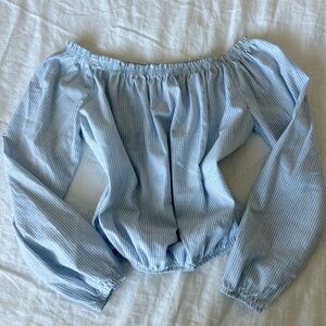 John Galt Brandy Melville Blue Striped Off the Shoulder Top